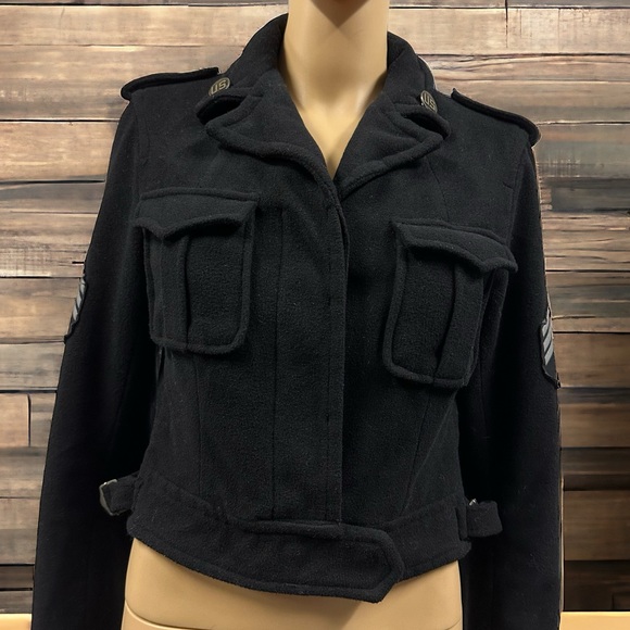 BBDakota Military Black Bomber Jacket with Pockets and Stripes Patches Womens M - Picture 10 of 16